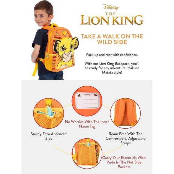 🆕 Disney One Size Yellow Kids The Lion King Simba Backpack - Picture 2 of 8